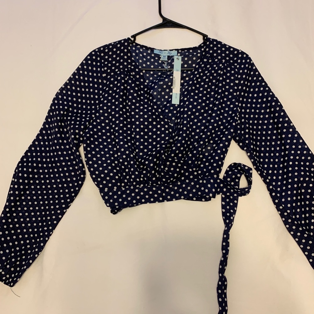 She & Sky Navy Polka Dot Crop Top
